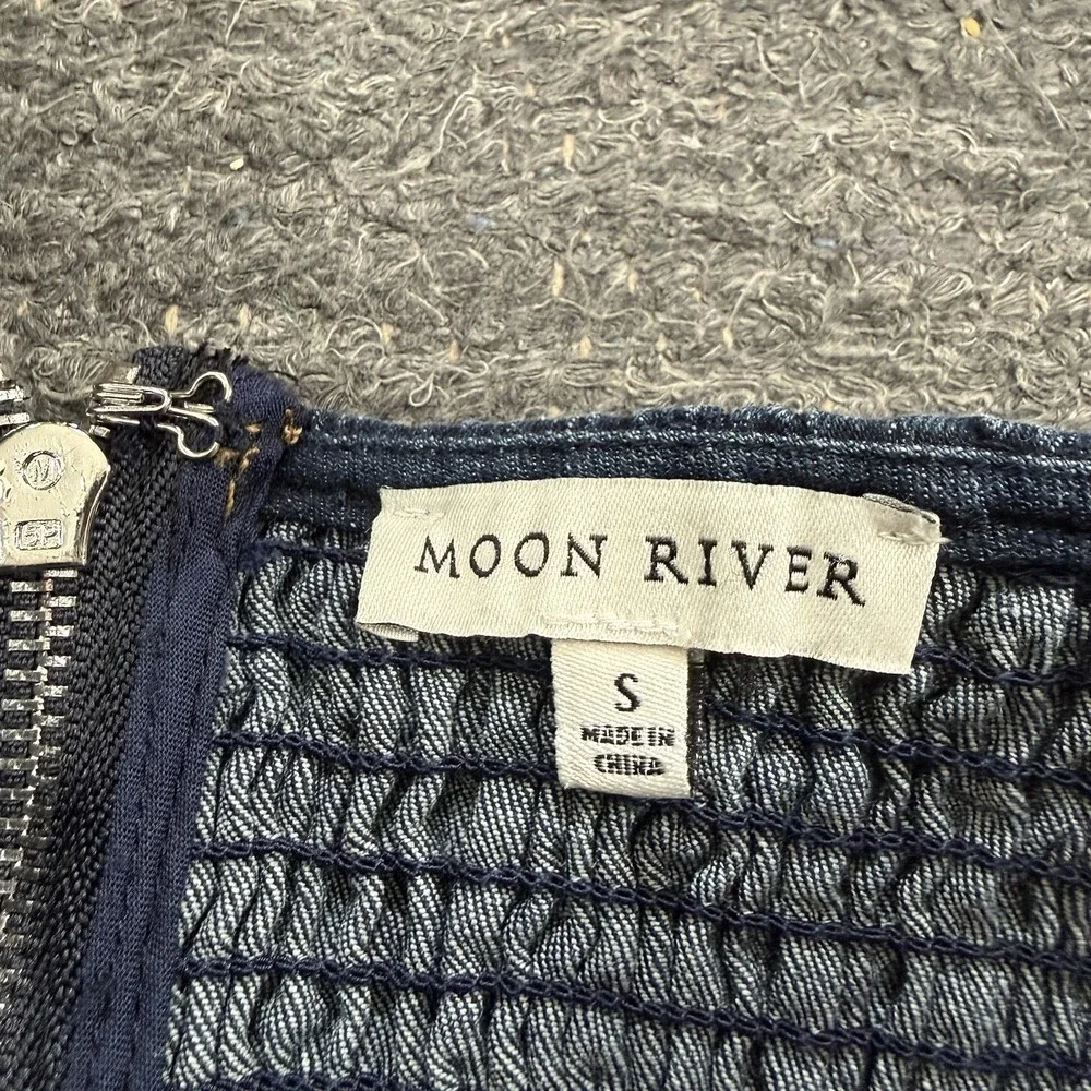 Moon River Denim Dress Women Small Midi Corset Style Smocked Prairie Farm Jean - Picture 10 of 12